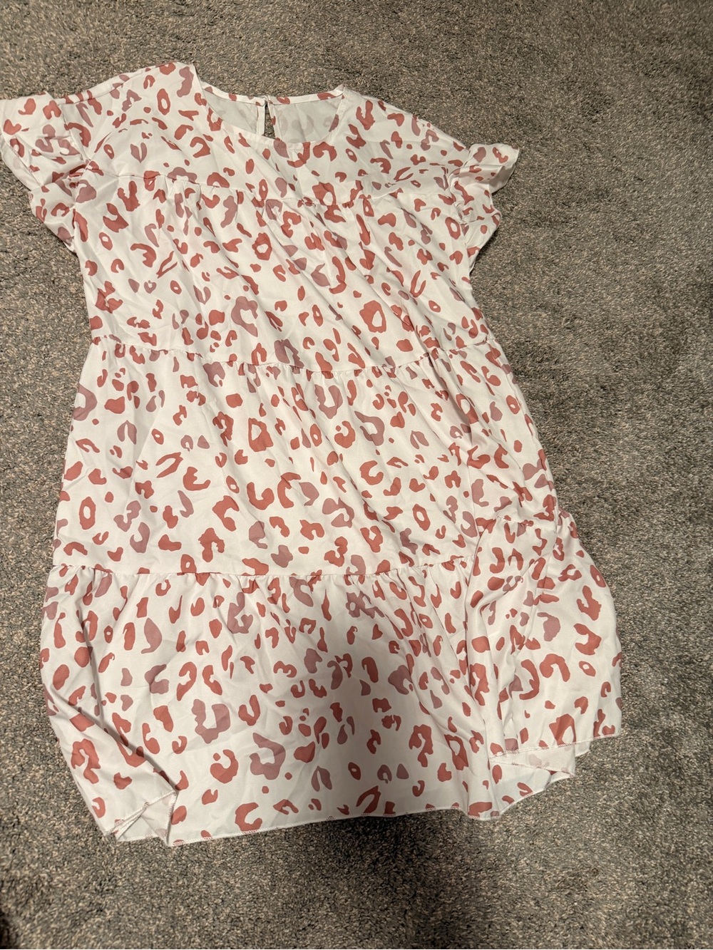Womens White and Pink Leopard Print Tiered Dress